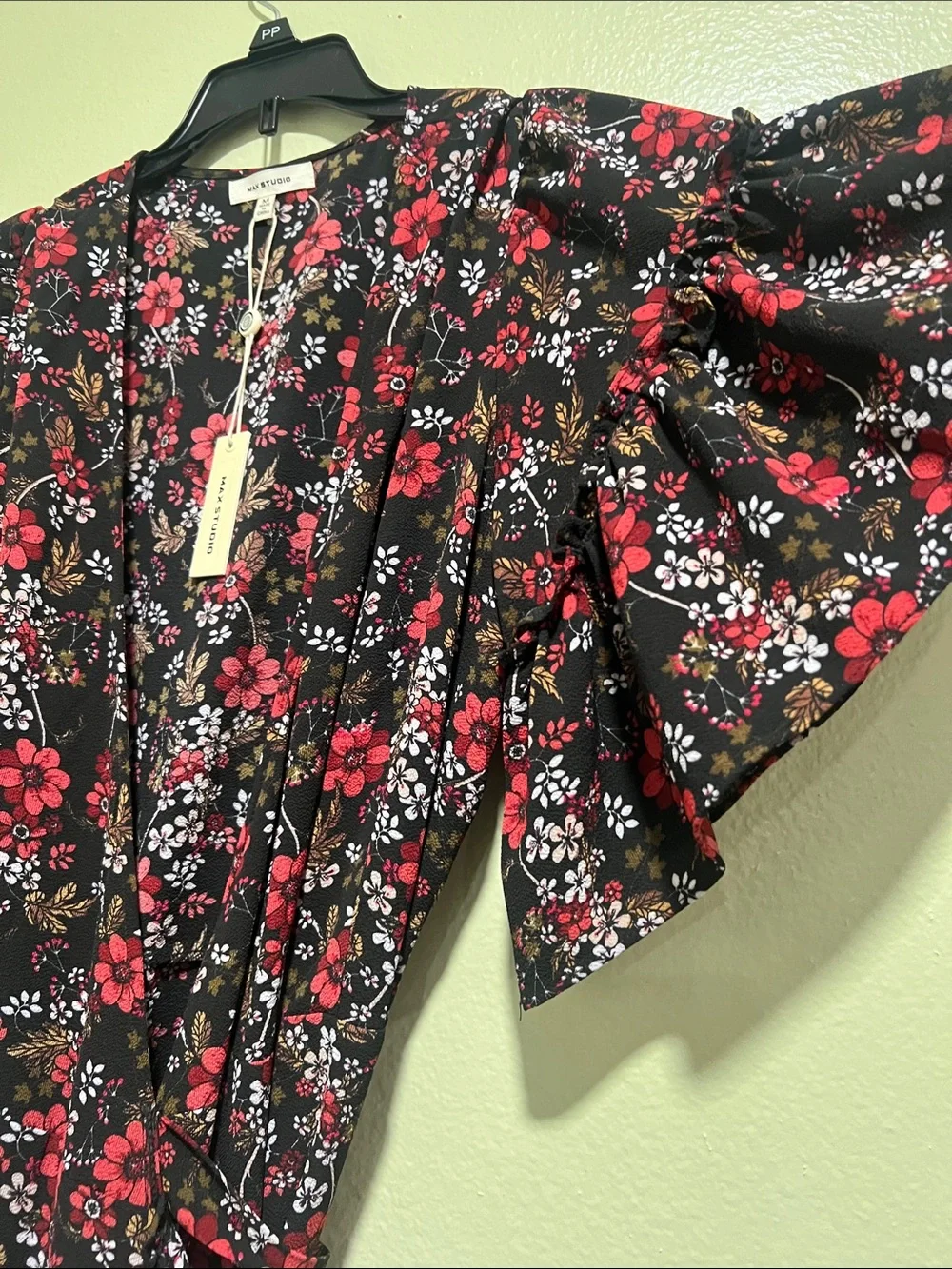 Max Studio Black Midi Dress with Red Floral Print - Picture 3 of 4